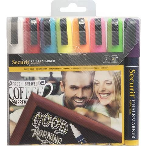 Pennarelli a gesso liquido Securit® a punta media 2-6 mm assortiti set da 8 - SMA510-V8